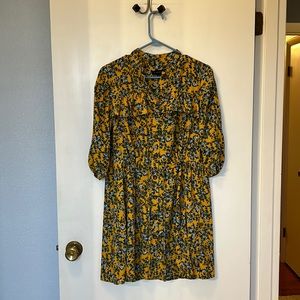 Top shop yellow floral cinch waisted dress, size 8
